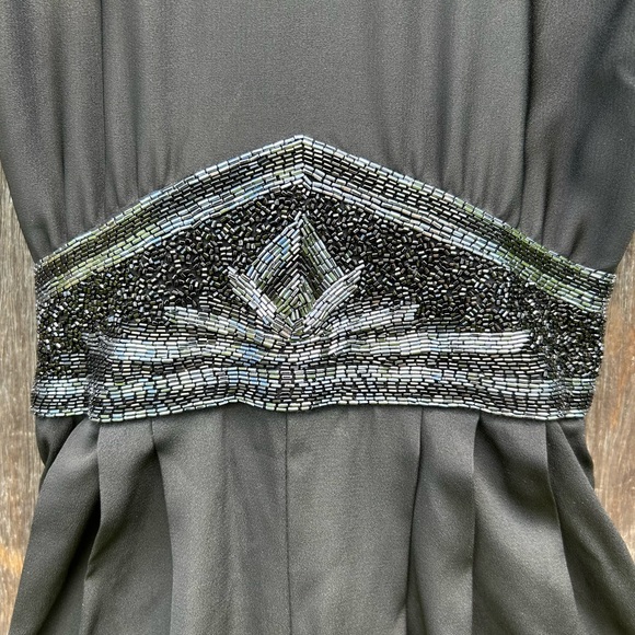 Vintage 80s 90s Deco Glam Black Romper - Picture 2 of 16